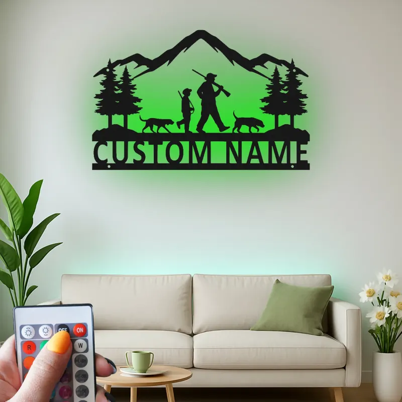 Custom Hunting Scene LED Metal Art | Personalized Father & Son Wall Sign | Outdoorsman Gift & Cabin Decor