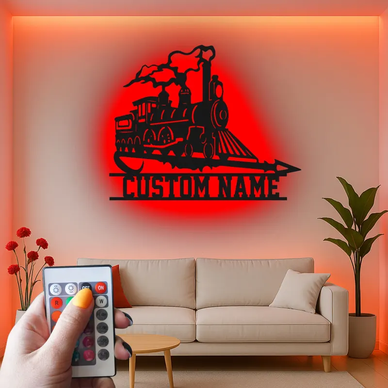 Custom Steam Train Led Light Metal Wall Art Personalized Gift for Train Enthusiasts Man Cave or Office Decor 2
