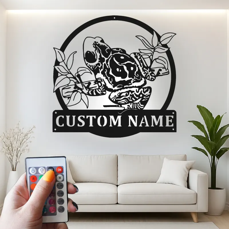 Insegna LED in metallo con rana | Arte murale personalizzata con anfibio | Regalo per amanti della natura per casa, ufficio o cameretta