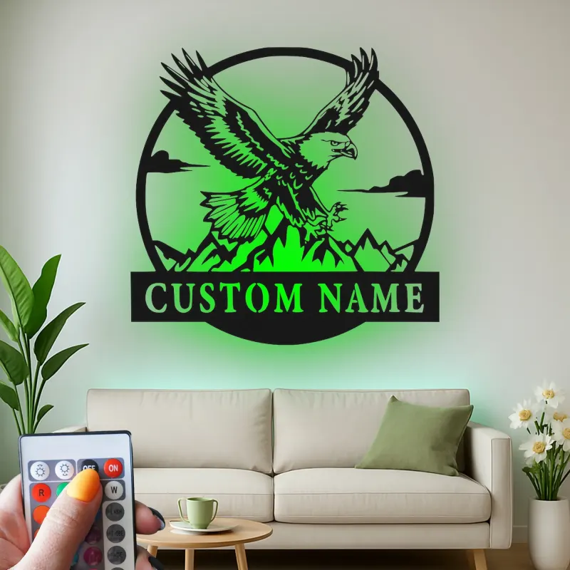 Custom Eagle Led Light Metal Wall Art Personalized Gift for Nature Lovers Office or Living Room Decor