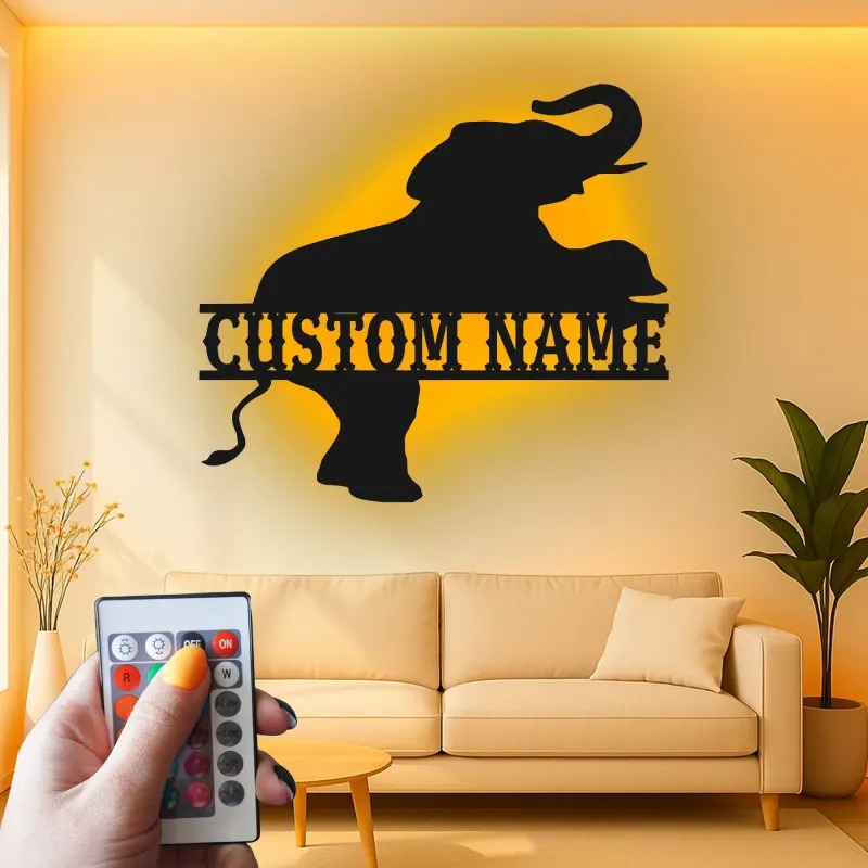 Insegna in metallo LED Elephant personalizzata regalo per amanti degli animali decorazione per nursery o camera dei bambini