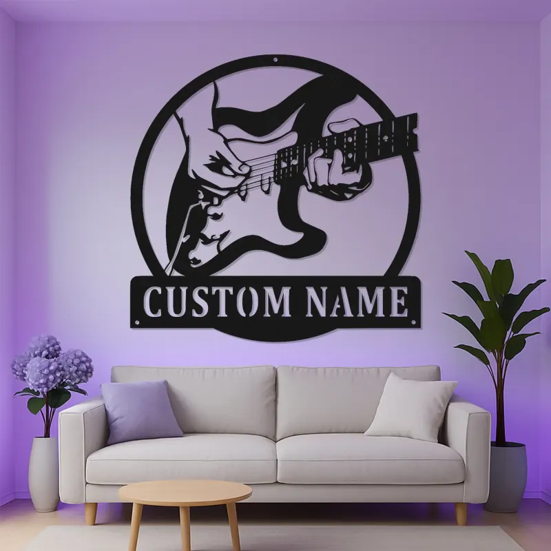 Custom Guitar Player LED Sign | Personalized Metal Wall Art for Music Room & Studio Decor | Gift for Musician