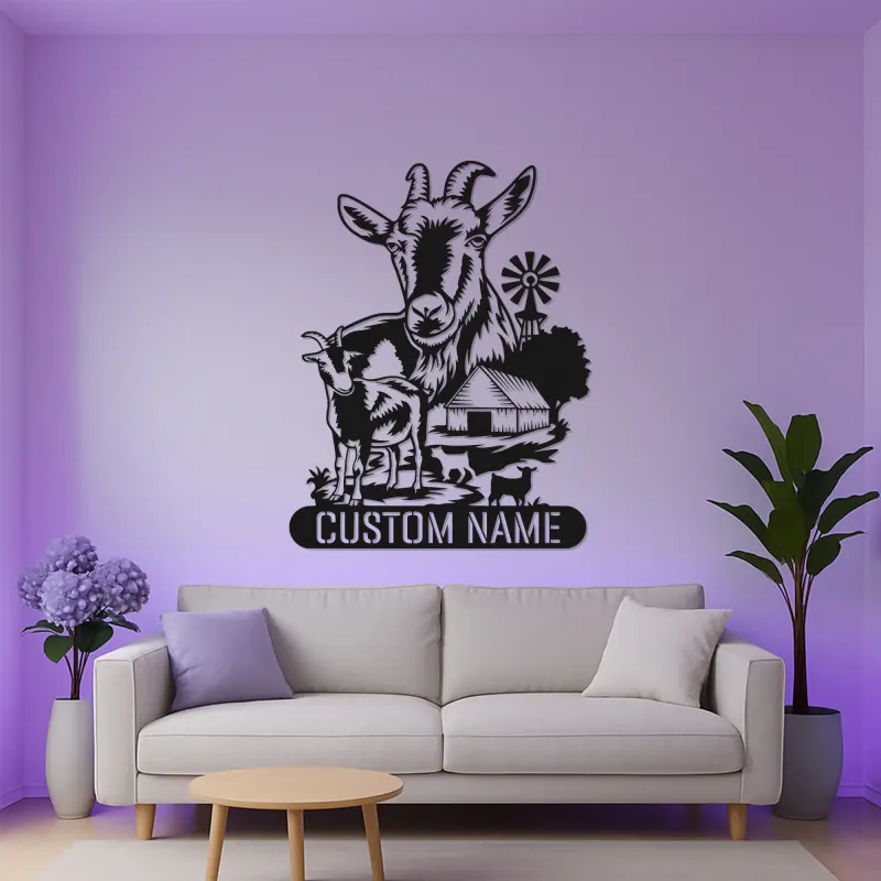 Insegna LED personalizzata per fattoria di capre | Arte murale in metallo personalizzata per agricoltori | Arredo rustico per casa di campagna e ranch