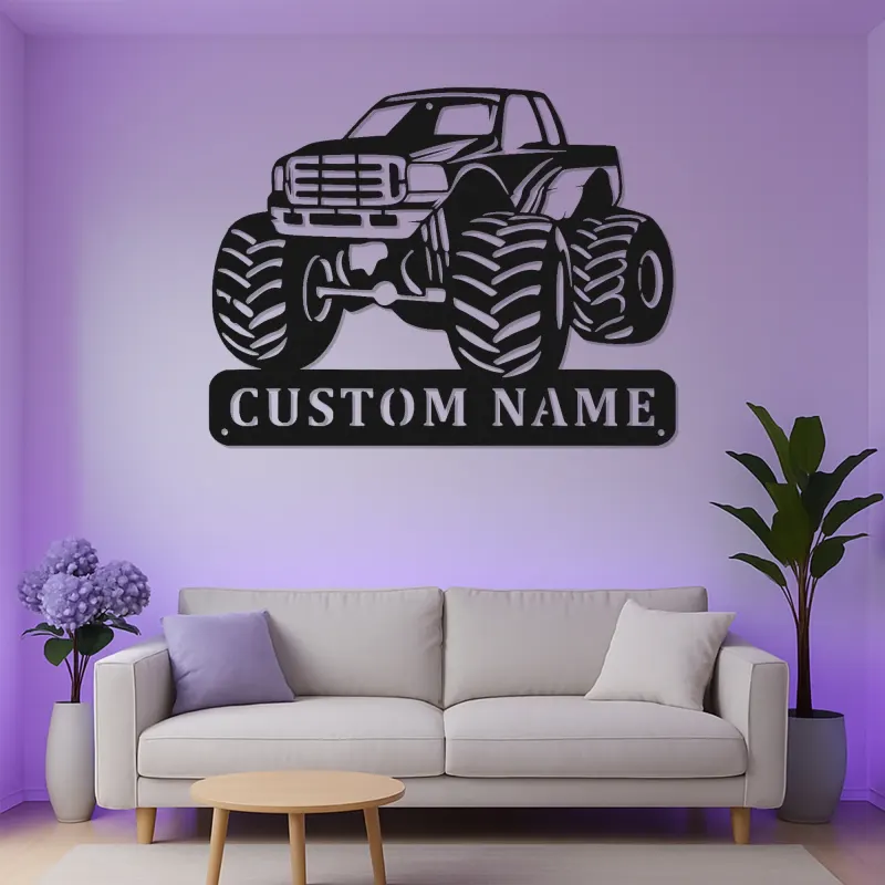 Insegna in Metallo Monster Truck Personalizzata | Luce LED da Parete Personalizzata per Stanza dei Bambini | Decorazione Veicolo Fuoristrada | Regalo per Ragazzi