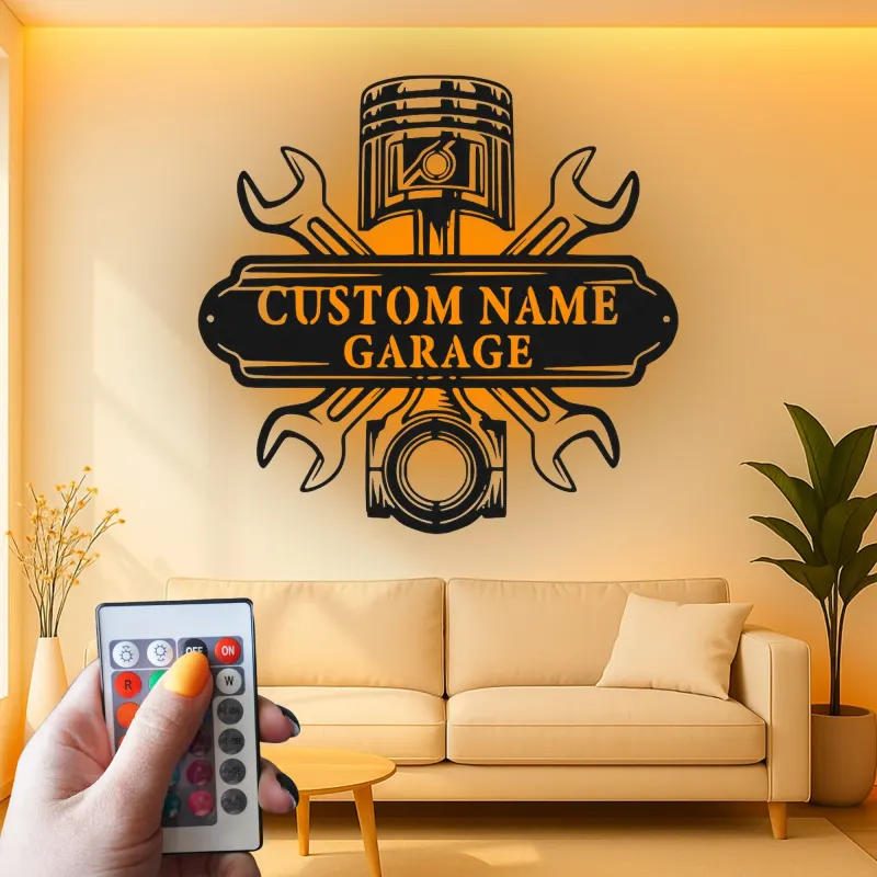 Insegna LED personalizzata per garage | Insegna in metallo personalizzata per meccanici | Regalo per papà appassionato di auto | Decorazione officina