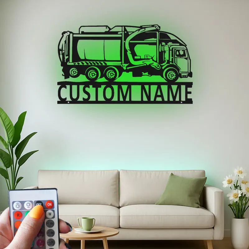 Garbage Truck LED Metal Sign | Personalized Sanitation Worker Gift | Custom Waste Management Wall Art