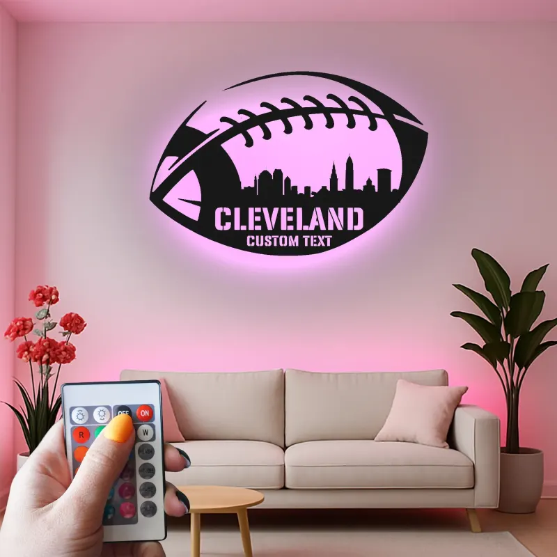 Personalized Football LED Sign | Custom City Skyline Metal Wall Art | Man Cave Decor & Gift for Fans