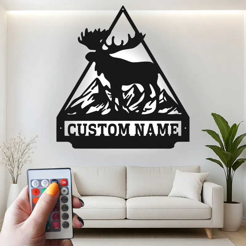 Cartel LED de alce macho | Decoración personalizada de cabaña de montaña | Arte mural rústico de vida salvaje | Regalo premium para amantes de la naturaleza