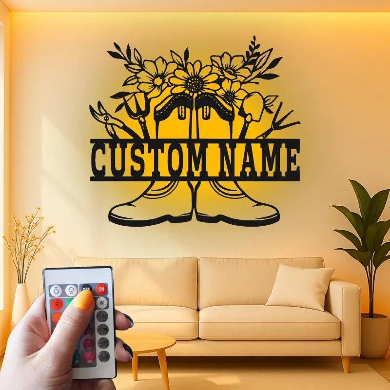 Personalized Gardener Name Sign with LED | Custom Metal Wall Art for Garden | Outdoor Patio Decor Gift