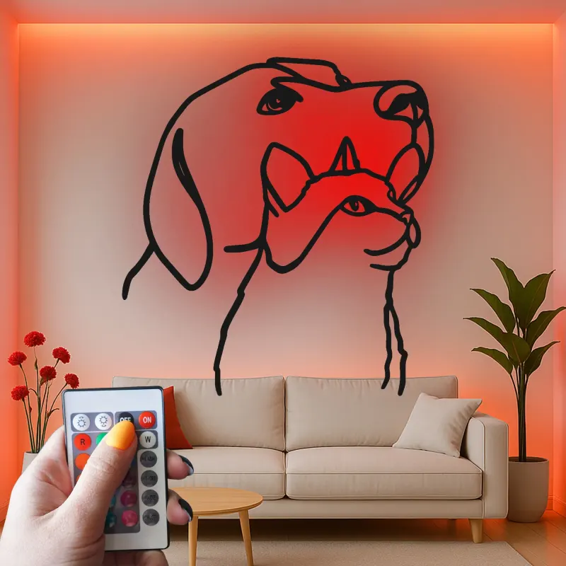 Cartel de metal personalizado con silueta de perro y gato y luz LED, regalo para amantes de mascotas, decoración para salón u oficina