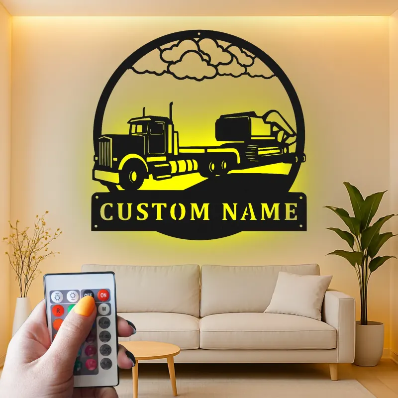 Insegna in metallo LED personalizzata per camion ed escavatore, regalo per camionisti, decorazione per garage o officina