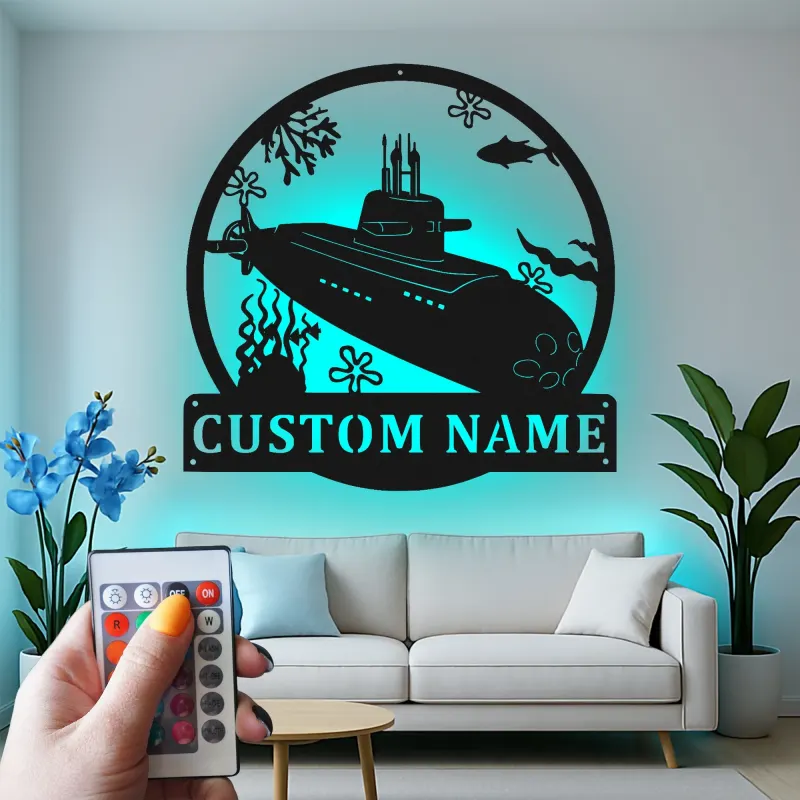 Insegna in metallo LED sottomarino | Regalo personalizzato per veterano della Marina | Decorazione nautica personalizzata per man cave o ufficio