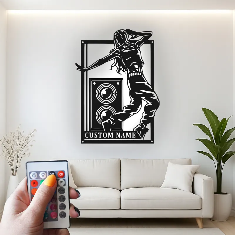 Custom Dancer and Speaker Led Light Metal Wall Art Personalized Music Lover Gift Bedroom or Studio Decor