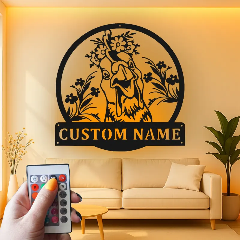 Insegna in metallo LED Pollo Personalizzata Regalo per Cucina o Decorazione da Fienile