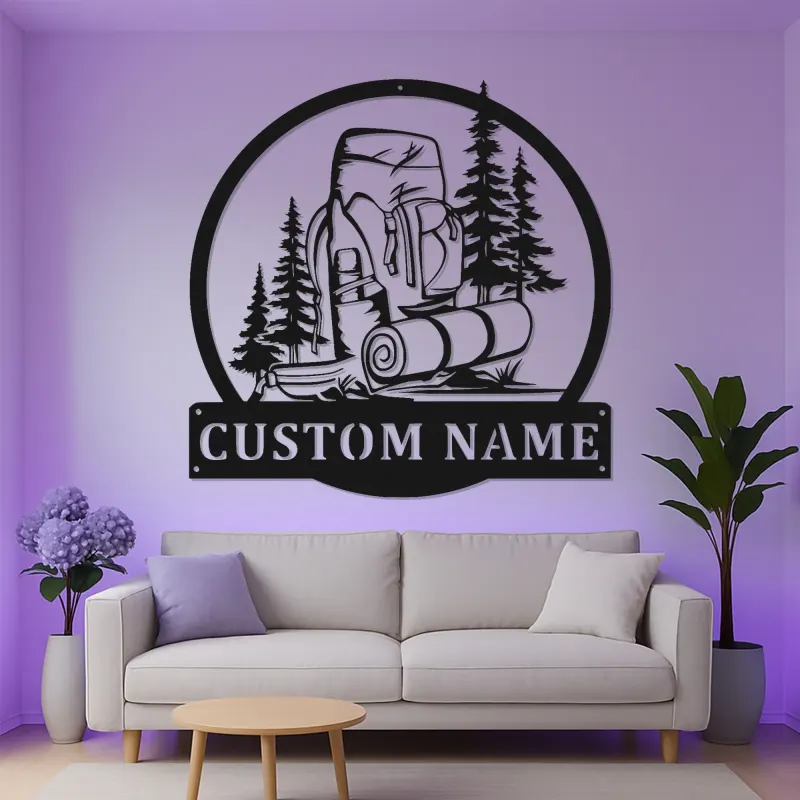 Cartel LED de camping personalizado | Arte mural de senderismo personalizado | Decoración de cabaña y regalo de aventura al aire libre