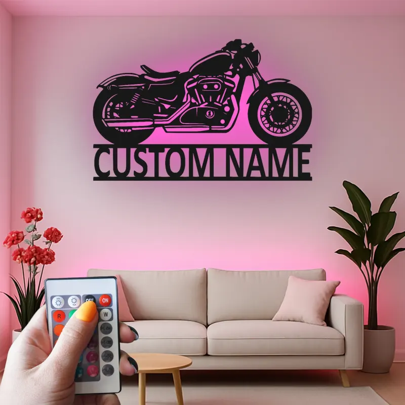 Insegna in metallo LED personalizzata per motociclette - Regalo per motociclisti, decorazione per garage o man cave 2