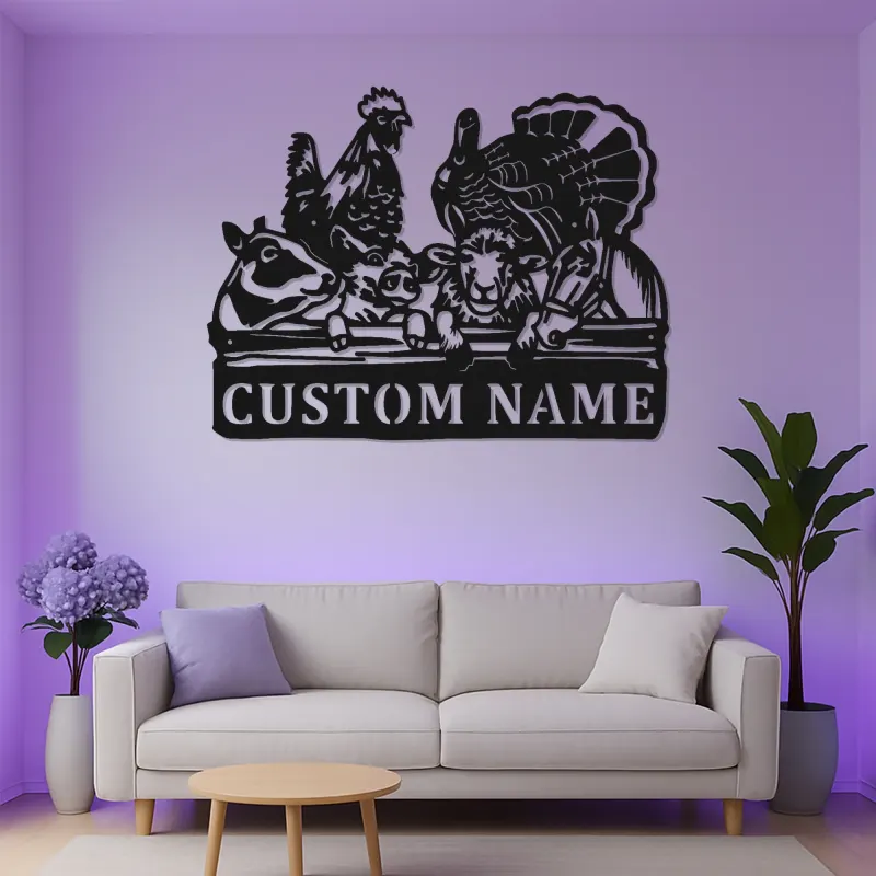 Cartel de Metal de Animales de Granja Personalizado | Decoración LED de Establo Personalizada | Arte Mural Rústico para Granjeros y Rancheros