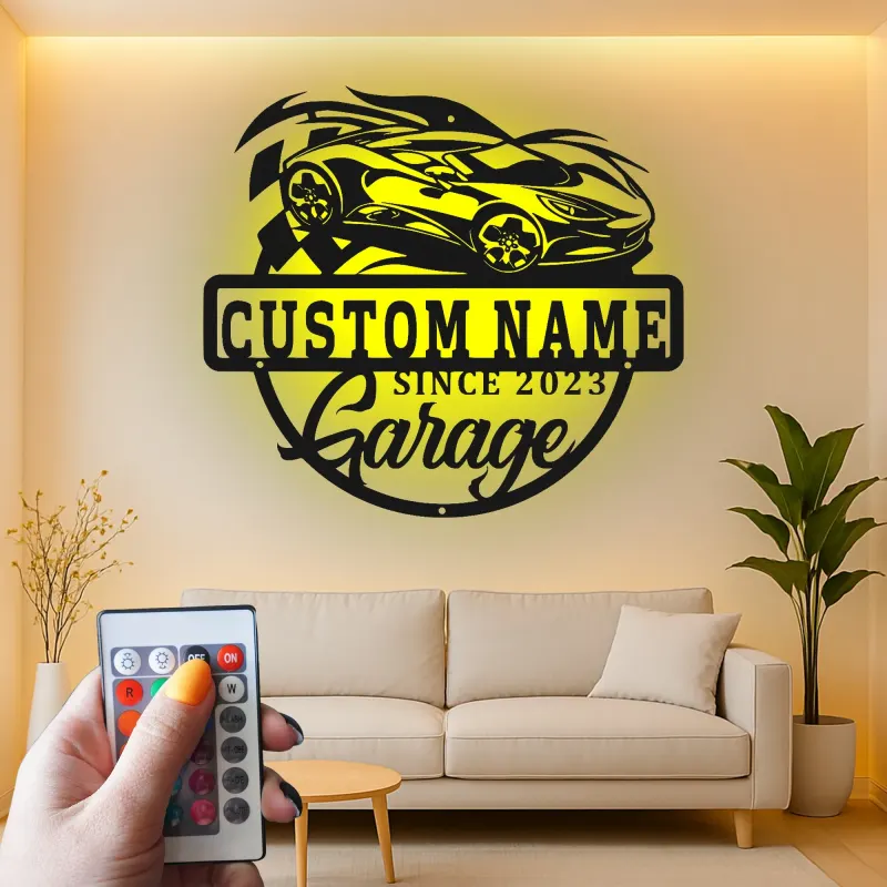 Insegna in metallo personalizzata garage auto sportiva con luce LED regalo per appassionati di auto decorazione per man cave
