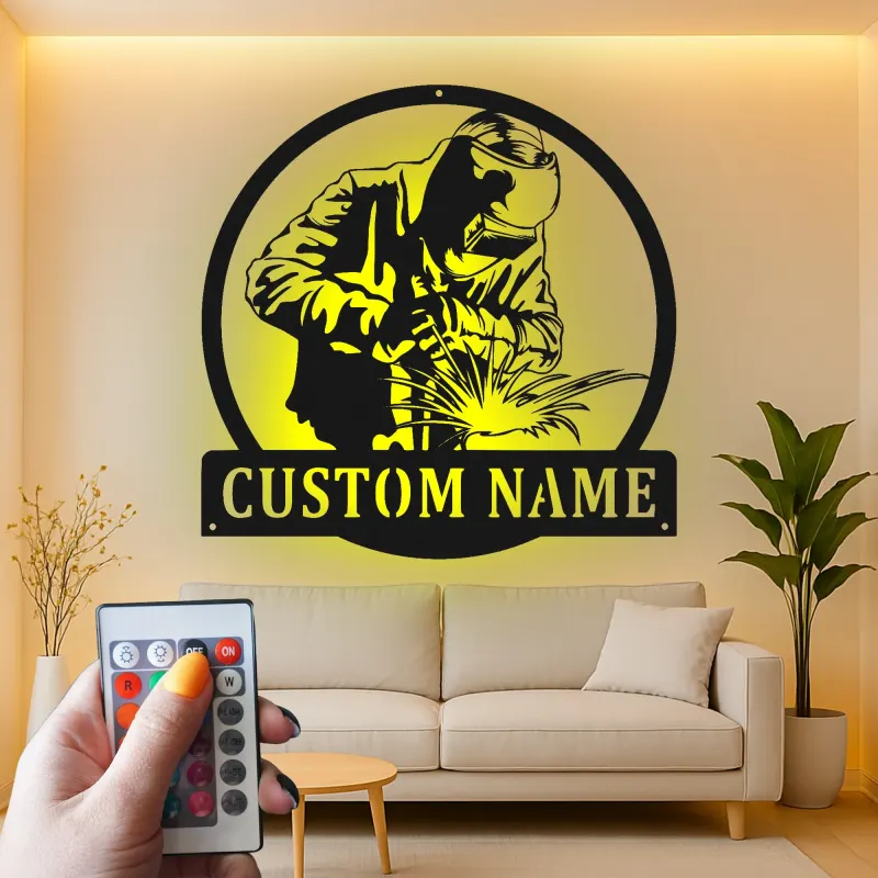 Décoration murale en métal LED personnalisée pour soudeur - Cadeau pour passionnés de soudage, décoration de garage ou d'atelier