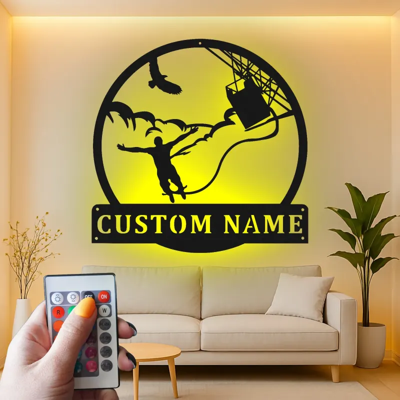 Custom Bungee Jumping Led Light Metal Wall Art Adventure Gift for Thrill Seekers Unique Man Cave Decor