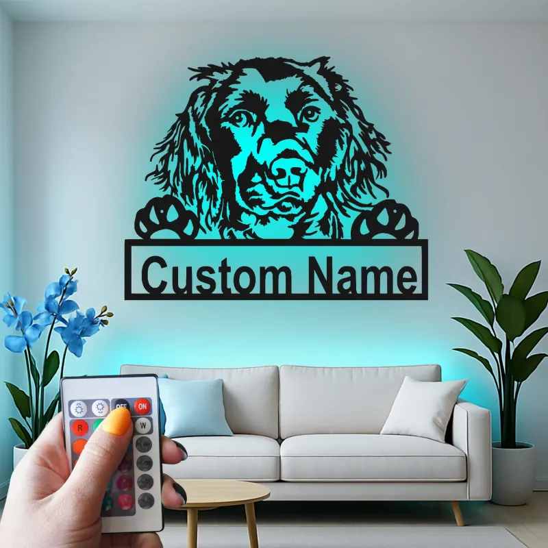 Custom Dog Breed Led Light Metal Wall Art Personalized Pet Parent Gift Living Room Animal Decor