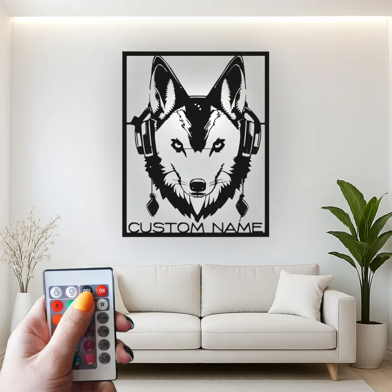 Custom German Shepherd with Headphones Led Light Metal Wall Art Personalized Gift for Dog Lovers Music Room Decor