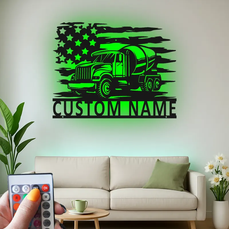 Custom Cement Mixer Truck Led Light Metal Wall Art Personalized Gift for Construction Enthusiast Garage or Workshop Decor