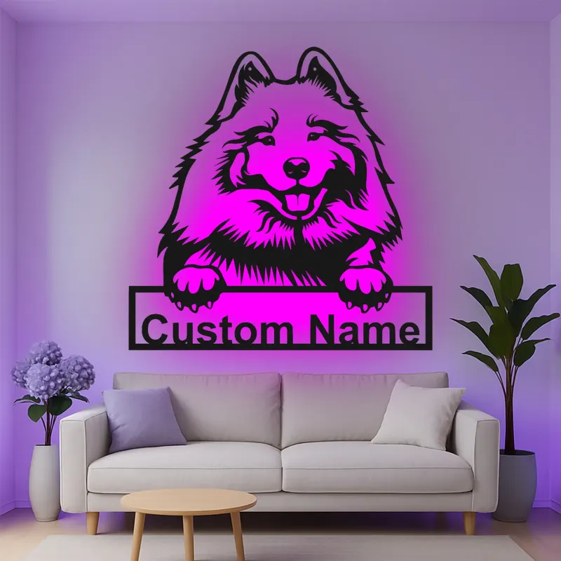 Insegna in metallo personalizzata con luce LED a forma di cane pastore Shetland regalo per amanti dei cani decorazione per soggiorno