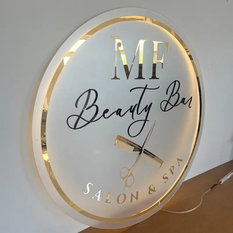 Cartel de neón LED de negocio personalizado | Logo retroiluminado de acrílico y metal | Decoración de pared para salón, estudio y oficina
