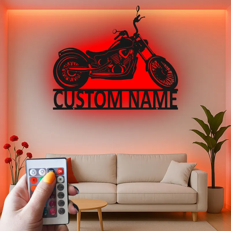 Custom Cruiser Motorcycle LED Metal Sign | Laser Cut Steel Garage Decor | Personalized Biker Gift | Lighted Wall Art