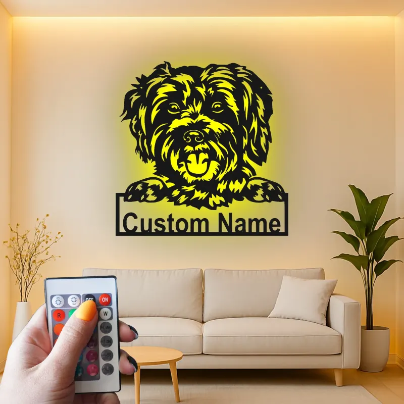 Décoration murale en métal personnalisée en forme de silhouette de chien avec rétroéclairage LED - Cadeau pour parent d'animal - Décor pour salon ou espace pour animaux
