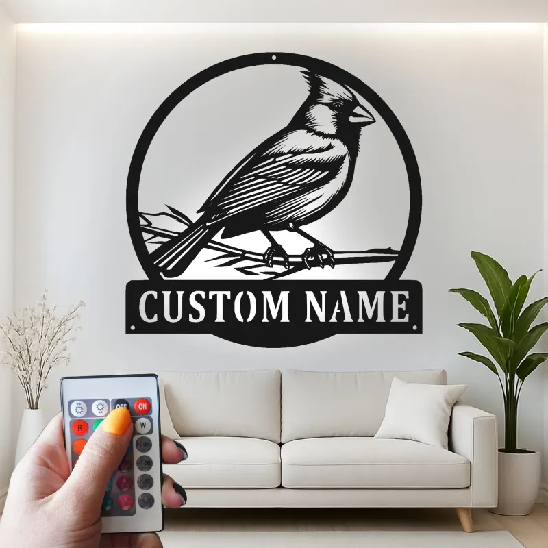 Cartel de metal LED de pájaro cardenal personalizado, regalo para amantes de la naturaleza, decoración de sala de estar o jardín