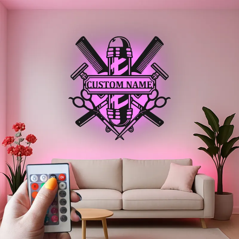 Insegna in metallo LED per Barber Shop Personalizzata Regalo per Barbieri Decorazione per Salone per Parrucchieri