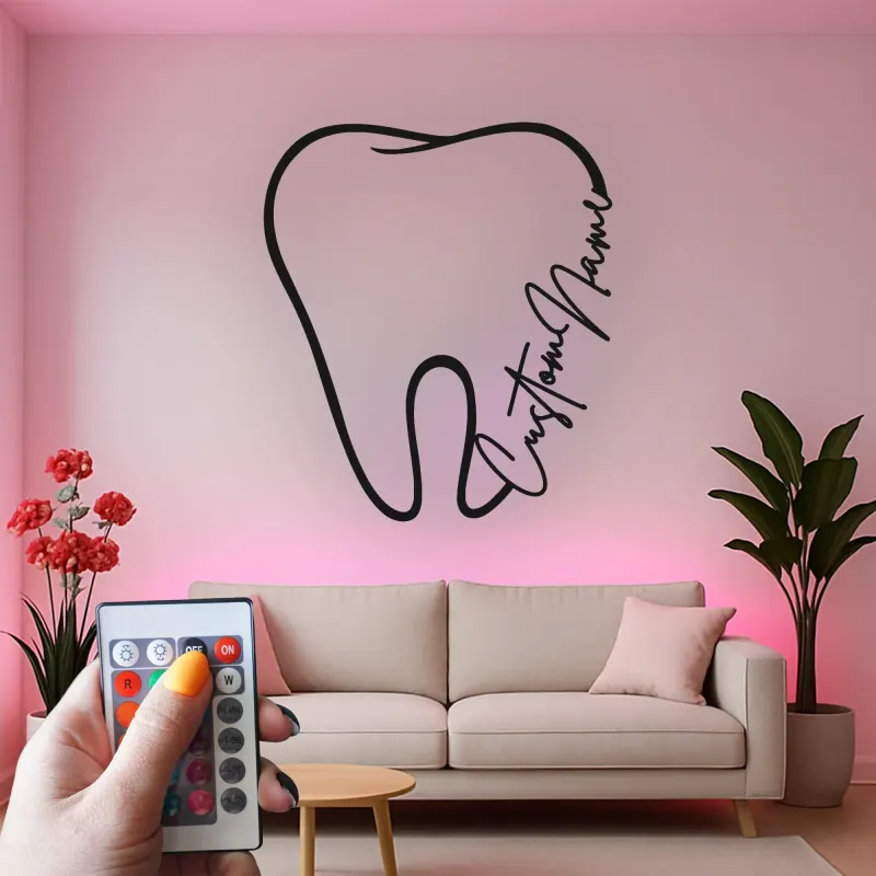 Personalisierte Zahnsilhouette-Schild | LED-Metall-Wandkunst | Dekor für Zahnarztpraxen | Geschenk für Hygieniker