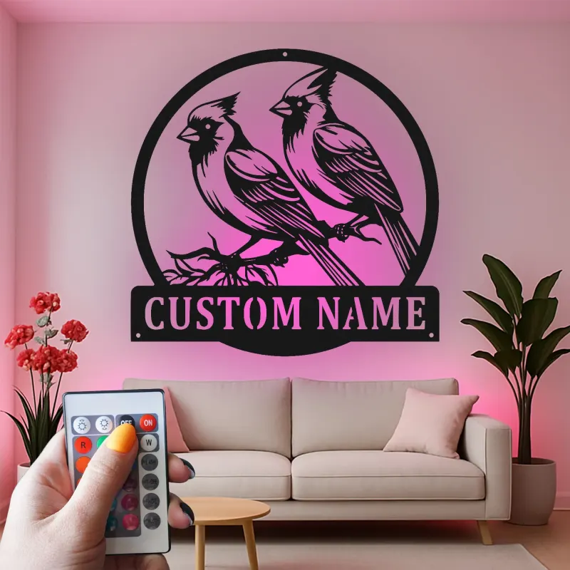 Décoration murale en métal personnalisée avec lumière LED en forme de cardinal