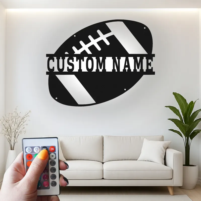 Custom Football LED Sign | Personalized Metal Name Art for Game Room | Athlete Gift & Boys Room Decor