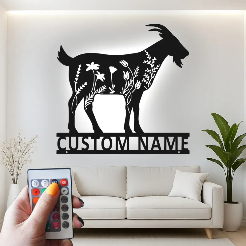 Custom Goat LED Metal Sign | Floral Farmhouse Wall Art | Personalized Animal Lover Gift & Ranch Decor