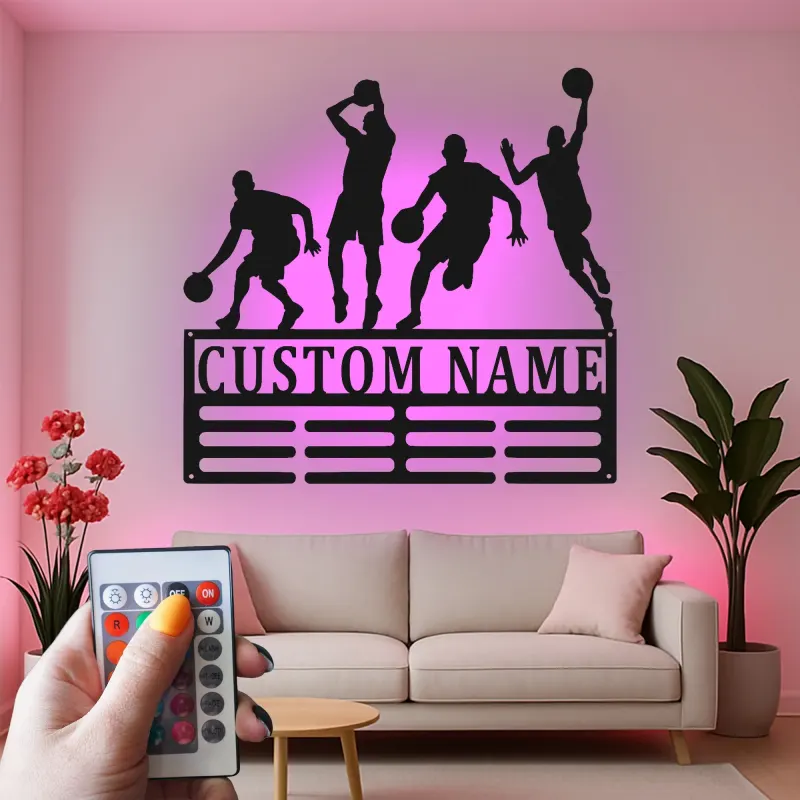 Insegna in metallo LED personalizzata per giocatore di basket - Regalo personalizzato per appassionati di sport e decorazione per sala giochi