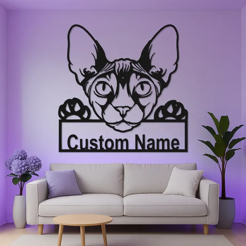 Panneau LED Métal Sphynx Personnalisé | Art Murale Silhouette de Chat de Compagnie Personnalisé | Décor Unique pour Amoureux des Chats