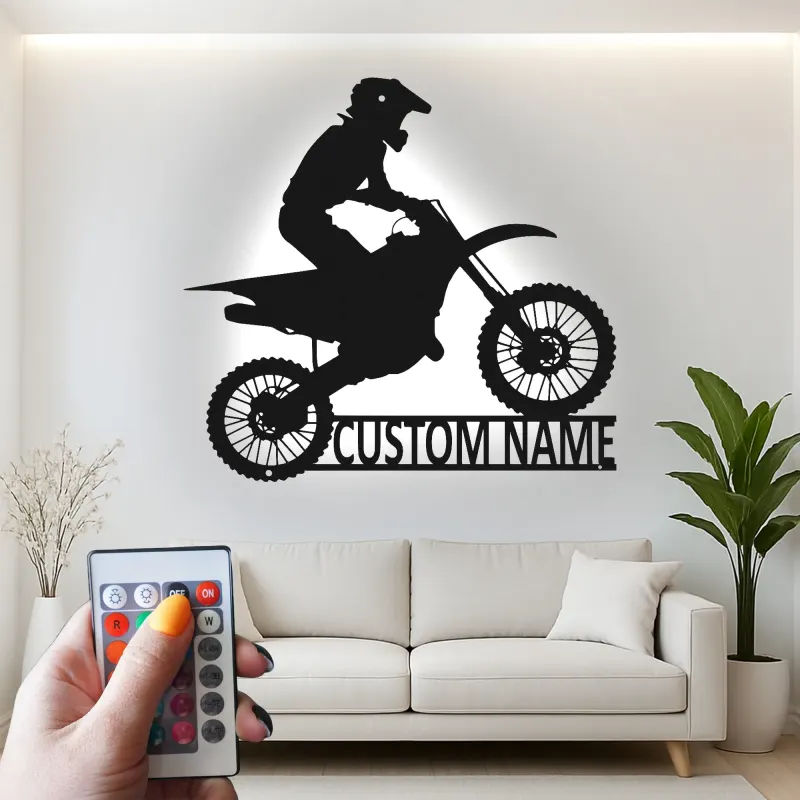 Custom Motocross Rider Led Light Metal Wall Art Personalized Gift for Dirt Bike Enthusiasts Garage or Man Cave Decor 5