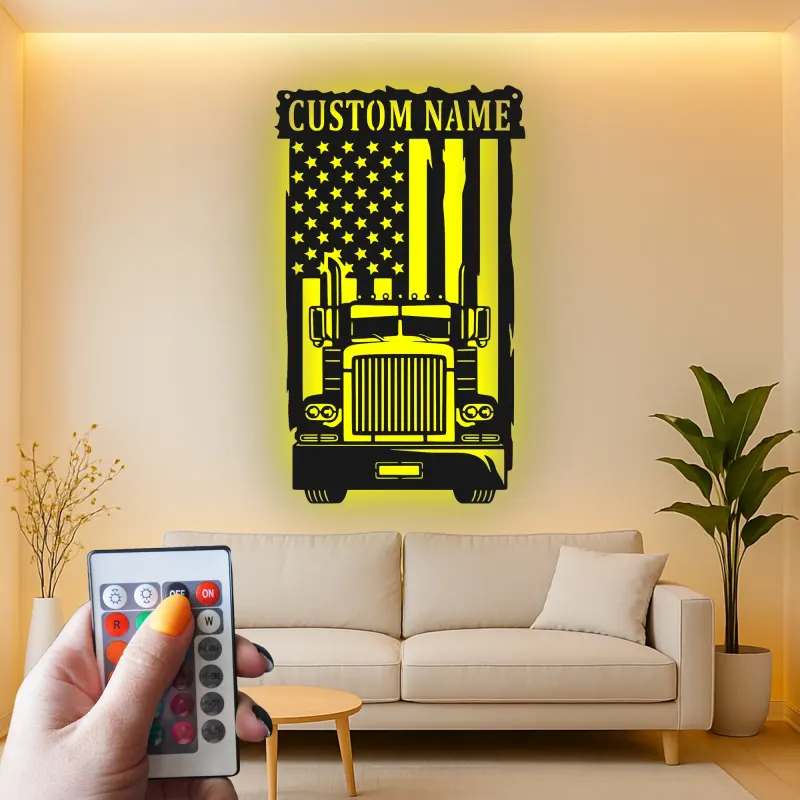 Insegna in metallo personalizzata con camion americano retroilluminato regalo per camionisti decorazione per garage o man cave