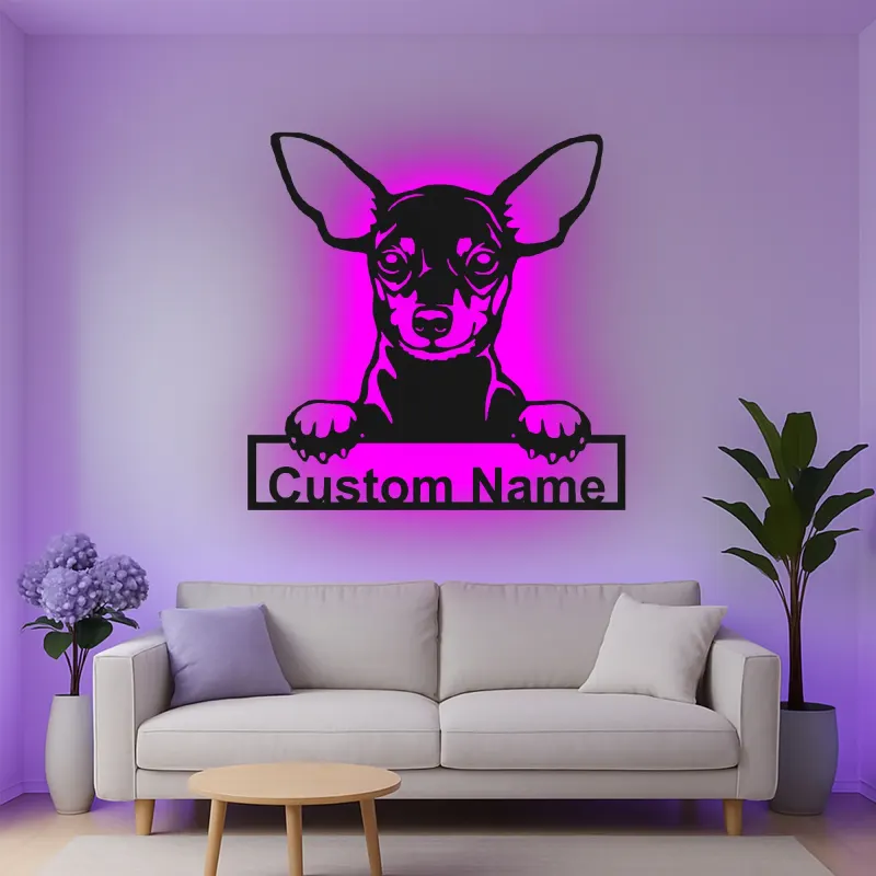 Décoration murale en métal personnalisée Chihuahua avec Rétroéclairage - Cadeau pour Amateurs de Chiens - Décor de Salon