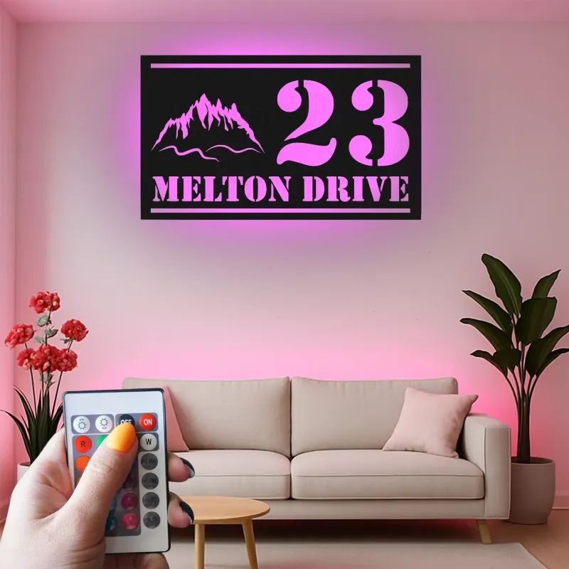 LED Mountain Address Sign | Backlit Metal House Numbers | Personalized Outdoor Decor for Rustic & Modern Homes | Housewarming Gift