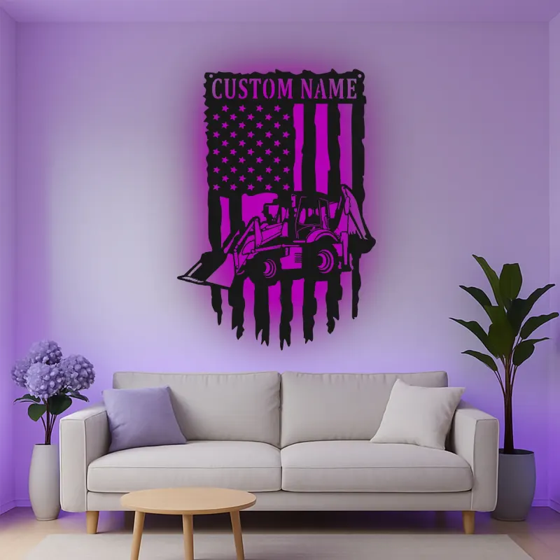 Cartel de metal personalizado con luz LED de cargadora retroexcavadora regalo para él decoración de garaje o taller