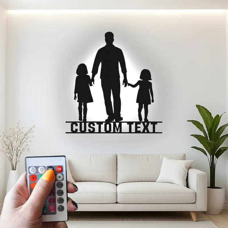 Cartel de metal LED personalizado con silueta familiar, regalo para padres, decoración familiar para el salón