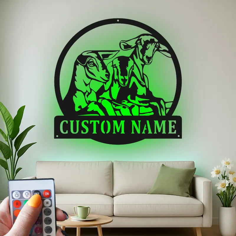 Custom Goat LED Metal Sign | Personalized Farmhouse Wall Art | Rustic Barn Decor for Goat Lovers | Hand-Crafted Metal Artwork