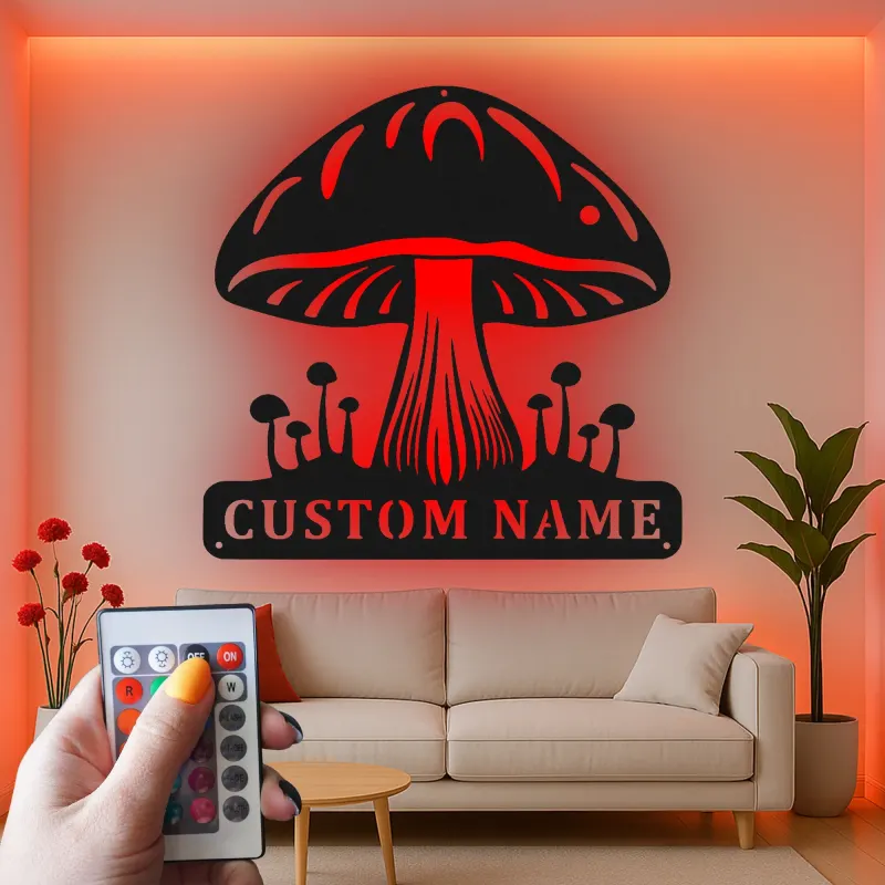 Individuelles Pilz-Metallschild | Personalisierte LED-Pilz-Wandkunst | Vintage-Naturfreunde-Geschenk für Studio- und Schlafzimmerdekoration