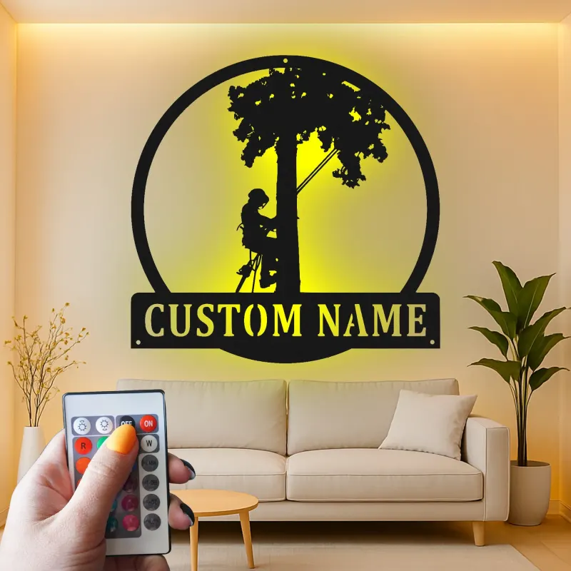 Cartel de metal LED de escalador de árboles regalo personalizado para arboristas decoración de entusiastas del aire libre