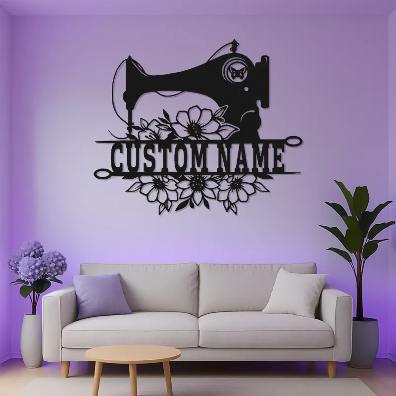 Cartel de máquina de coser personalizado | Decoración mural de metal LED | Decoración personalizada para el cuarto de manualidades | Regalo para costurera o mamá