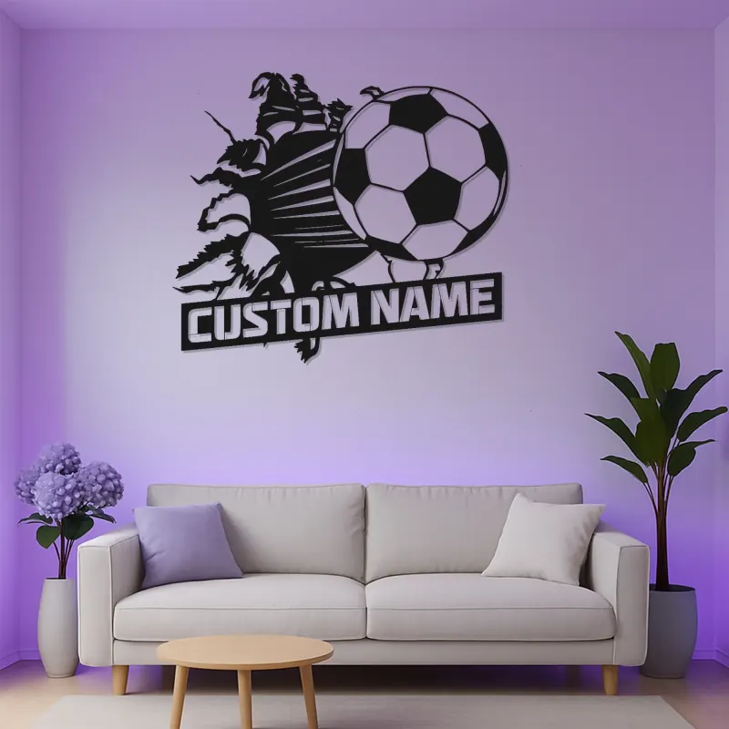 Insegna Nome Personalizzata per Calcio | Arte Murale in Metallo LED | Decorazione Sportiva Personalizzata per Camera dei Bambini | Regalo per Giocatore di Calcio